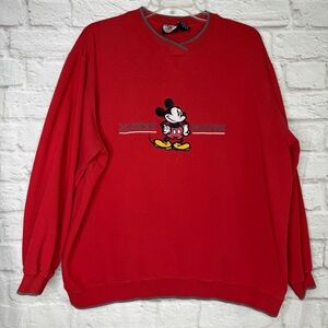 Vintage Disney Jerry Leigh Mickey Mouse Red Crewneck Sweatshirt - Size: L